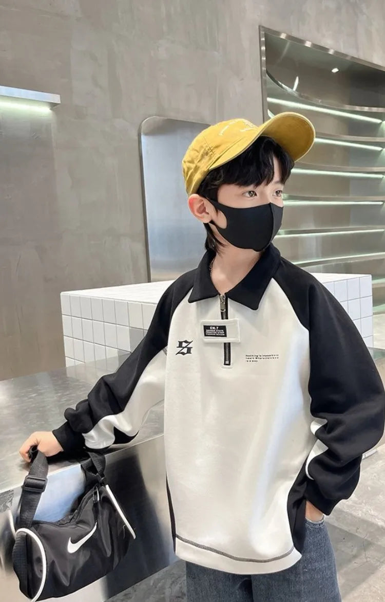 2025 New Arrival Boys' Base Layer Long Sleeve Top Spring Autumn Big & Mid Size Kids Stylish Cool Trendy Top