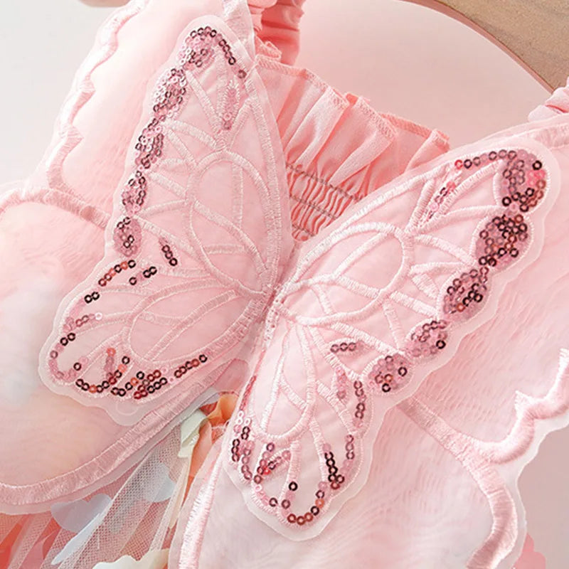 Summer New Colorful Chiffon Baby Girl Princess Dress, Cute Butterfly Children'S Sling Clothes For Babies Aged 9 Months-3 Years