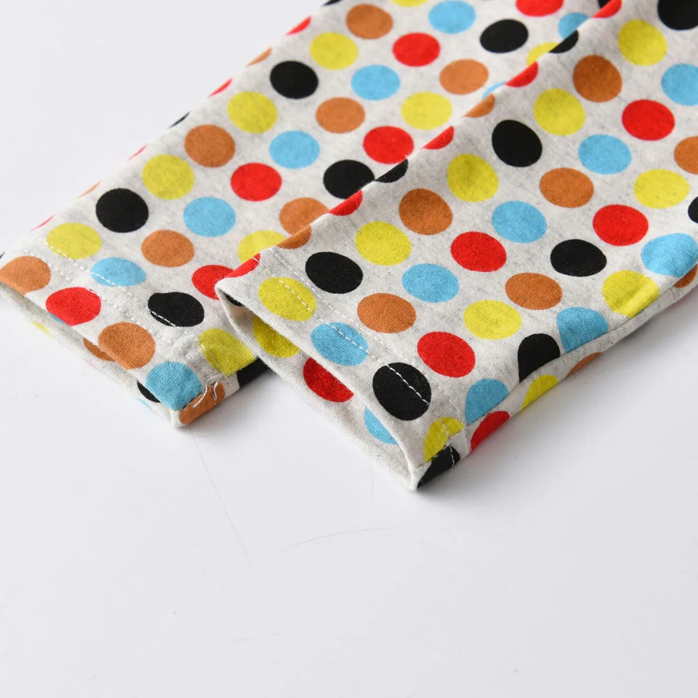 DXTON Girls Cotton Casual Long Sleeve Dresses Autumn Spring Children Polk Dot Cartoon Print Clothes Kids Patchwork Frocks Dress