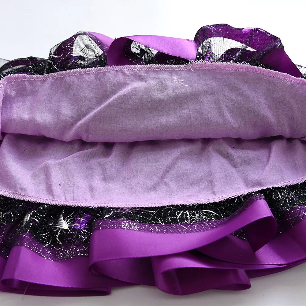 VIKITA Girls Halloween Festival Cosplay Skirt Kids Cobweb Purple Mesh Tulle Ruffles Party Princess Mini Skirts Children Clothes