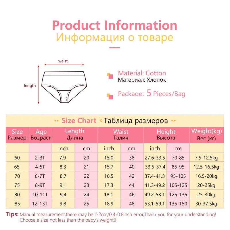 4Pcs/Set Little Girls' Cotton Panties Baby Toddler Soft Underwear softness Cute Pattern Kids Briefs Multipack