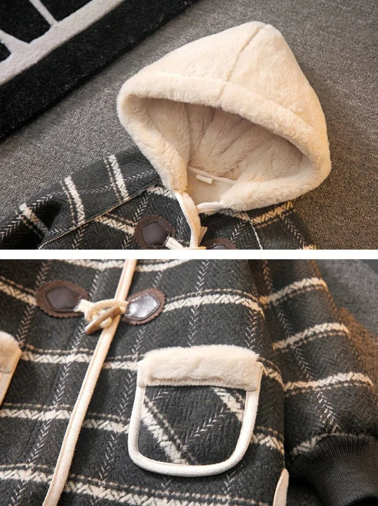 Boys Winter Wool Coat 2025 New Style Kids Thickened Fleece Lined Plaid Wool Jacket Thick Winter Clothing