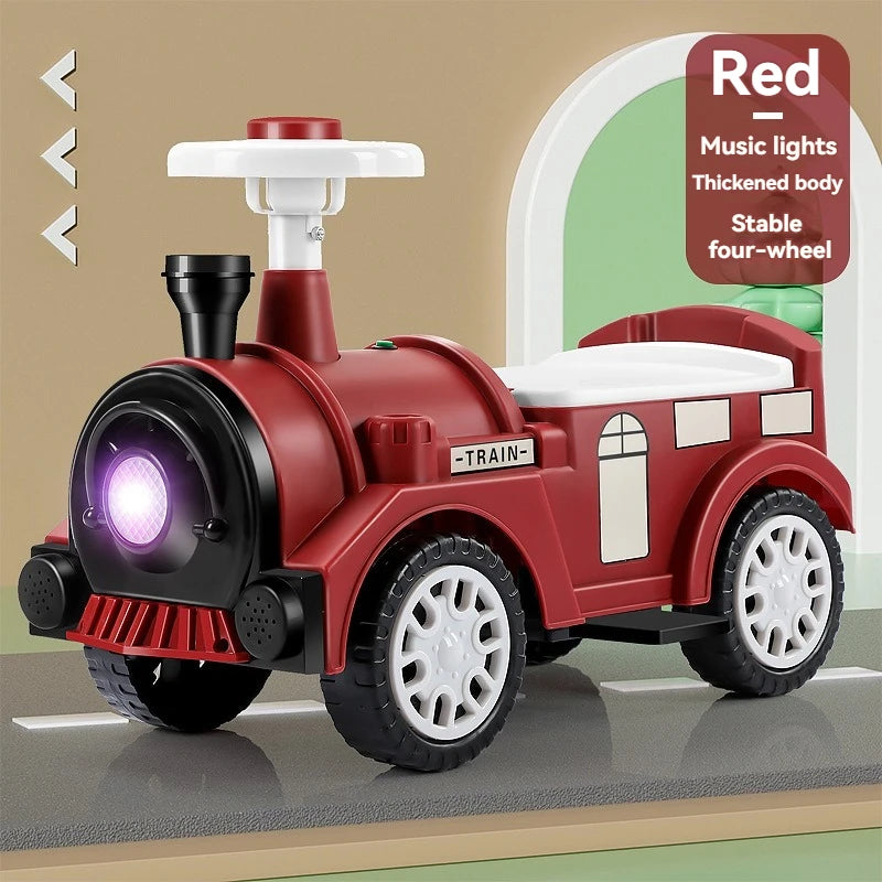 Kids Ride On Train with Lights & Music Under Seat Storage Gift for Toddlers Boys Girls Retro Balance Bike Balance Car Toy