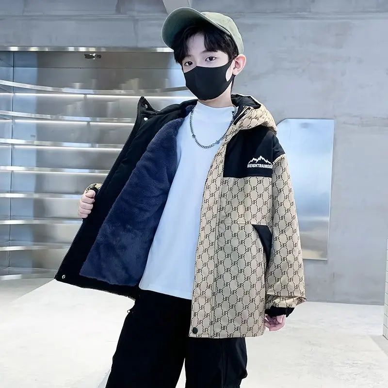 2025 New Boys' Thickened Winter Coat with Hood, Fleece-Lined Parka Jacket for Toddler Boys, Stylish & Warm Winter Wear