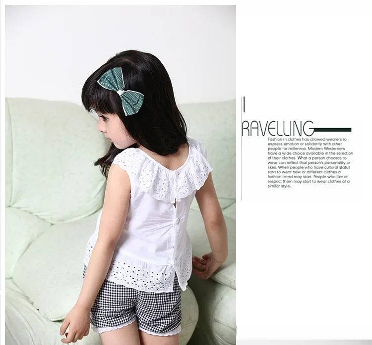 Summer 2/piece Set for Girls Top and Pants Baby Girl Lace Sleeveless Top Plaid Shorts Children's Clothing Set