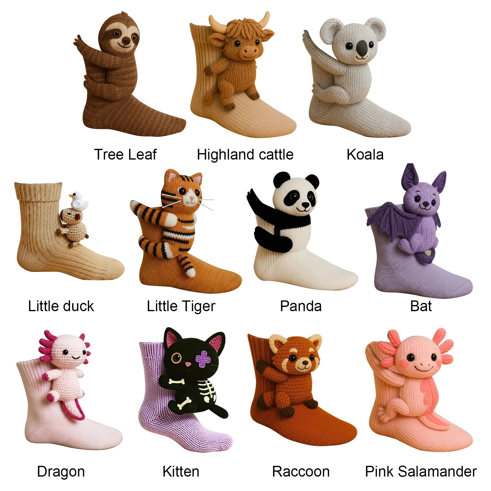 1-3 Pair 3D Knitted Animal Socks Warm Thick  Breathable Middle Tube Socks Cute Floor Socks Christmas Gift For Kids Adults ﻿