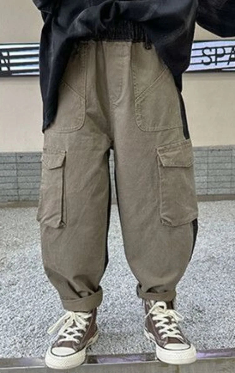 Boys' Cargo Pants 2025 Spring Autumn K-Fashion Loose Fit Tween Boys Stylish Casual Long Jeans Pants