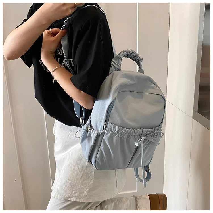 Personalized Embroidered Name Simple Versatile Drawstring Bow Backpack Large Capacity Backpack School Travel For Gifts Backpack