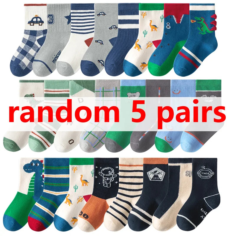 5/10 pairs/lot Kids Casual Socks for Boys 2025 New Cartoon Dinosaur Print Children Ankle Short Breathable Cotton Toddler Sock