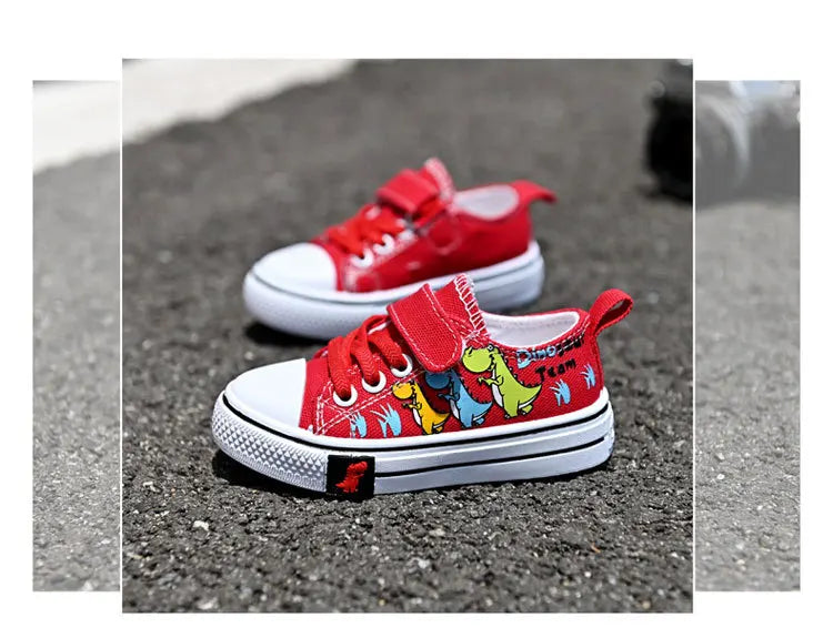 Children cartoon canvas shoes boys and girls casual low-top shoes baby spring and autumn breathable single fashion sneakers