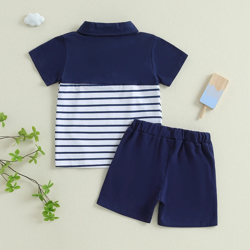 Boys Summer Outfit Set Short Sleeve Graphic T-shirt with Denim Shorts Toddler Clothing Set for Kids Beachwear