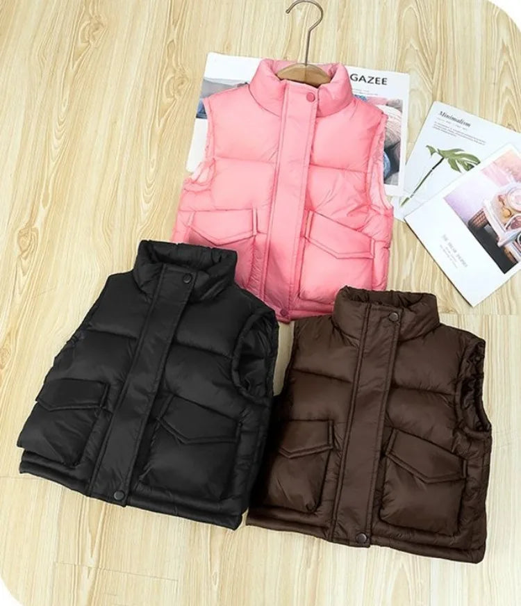 Autumn Winter New Kids' Korean Style Thickened Cotton Vest for Medium Large Children Students Fashion Outerwear Jacket