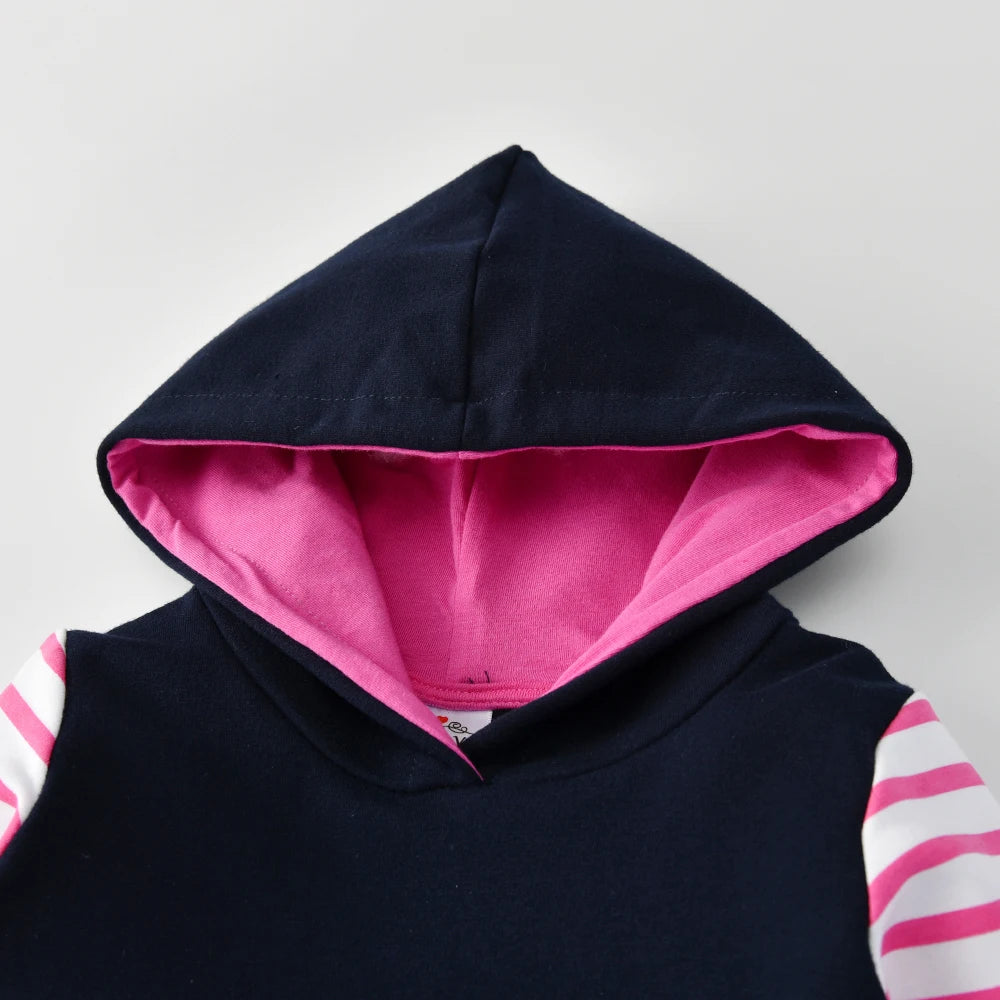 VIKITA Toddlers Hoodies Autumn Spring Winter Straight Dress Kids Unicorn Rainbow Appliqued Striped Street Sports Cotton Dresses