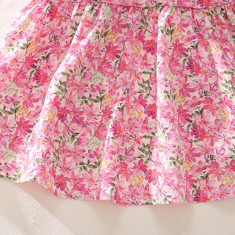 Summer New Floral Baby Girl Dress, Sweet Rose Red Bow Children'S Clothing With Free Hat For Babies Aged 9 Months To 3 Years