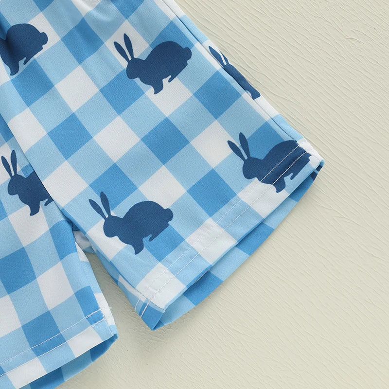 Boys Stylish Plaid Outfit Set with Short Sleeve Lapel Neck Half Button-up Top and Elastic Waistband Shorts for Summer