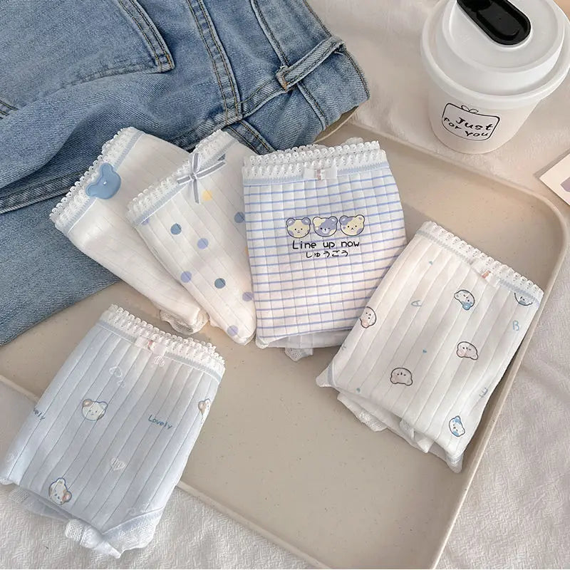 5PCS Kid Cotton Antibacterial Panties Girl Cute Cartoon Briefs 3-8Y Young Children Underwears Baby Soft Thin Breathable Knickers