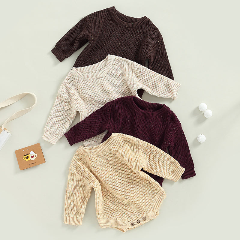Newborn Baby Girls Boys Knitted Sweater Romper Long Sleeve Crew Neck Solid Color Jumpsuits Autumn Winter Infant Bodysuits Warm