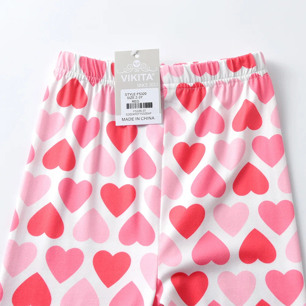 VIKITA Kids Heart Print Stretch Cotton Leggings Soft Comfortable Elastic Waist Cute Casual Cotton Casual Daily Trousers Pants