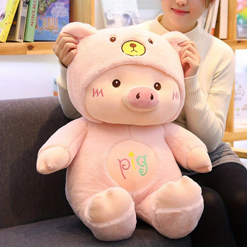 Cute Cartoon Pig Plush Toy Bear Hat Pig Doll Stuffd Animals Plushies Bed Sofa Decoration Birthday Gifts for Kids & Adults