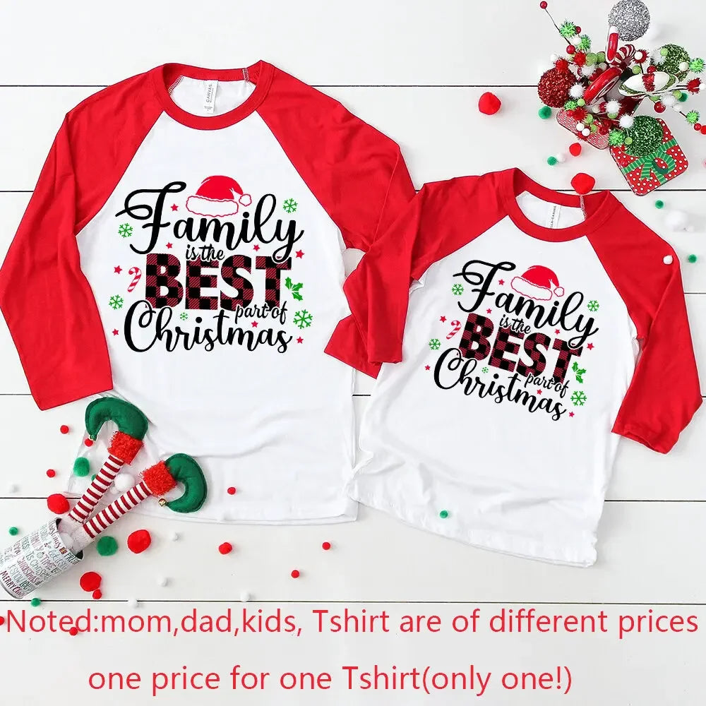 Family Is The Best Christmas Print  Matching Outfits Mommy Daddy Son Daughter Raglan Shirt Family Clothes Xmas Party Outfits Tee