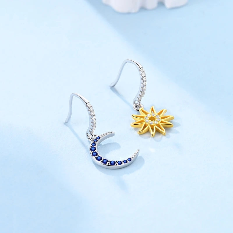 925 Sterling Silver Plated Gold Drop Earrings Star Sun Moon Earrings Removable Circle Heart Earrings For Women Hoop Earrings