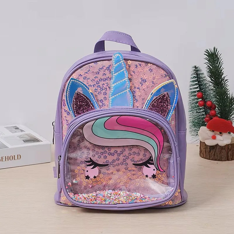 Toddlers Backpack Cartoon Unicorn Schoolbag Sequin Transparent Butterfly Wings Bookbag for Girl Kids Waterproof School Bag 2024