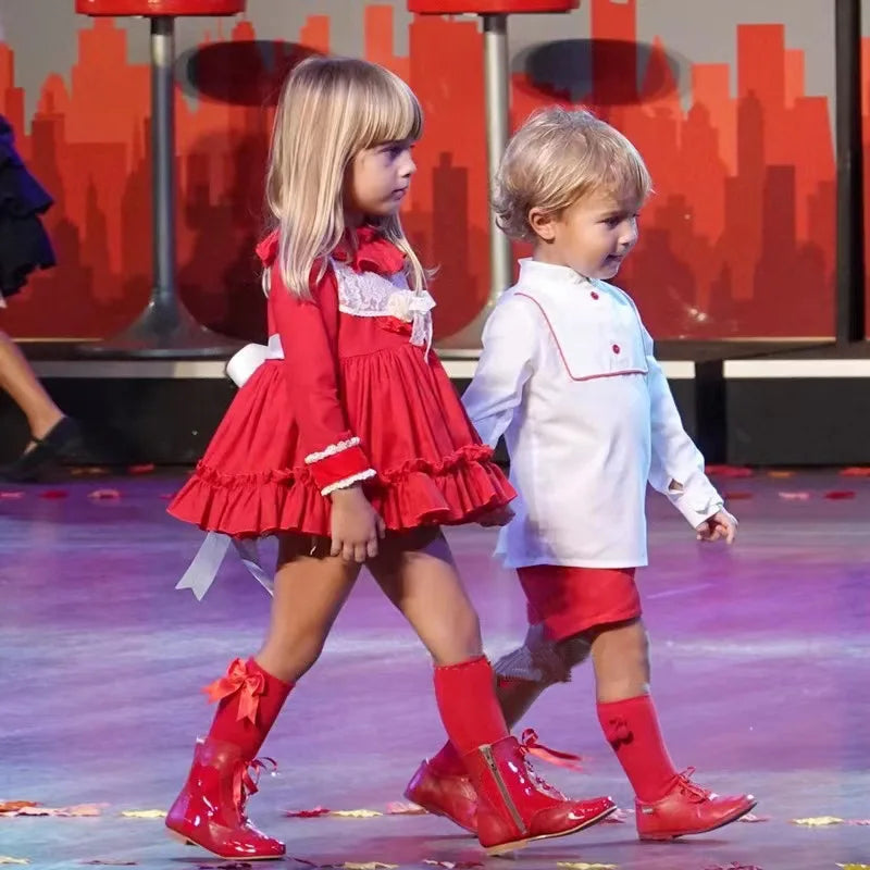 1 Pair Spanish Style Girls Socks Solid Color Big Bow 100% Cotton Baby Children Toddlers Long Socks Princess Knee High Socks