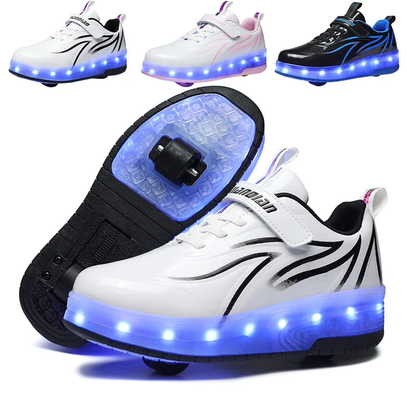 Boys Girls Roller Shoes LED Light Up USB Charging Children Roller Skate Casual Skateboarding Shoes Sports Shoes Kids Sneakers