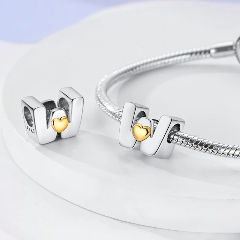 925 Sterling Silver DIY Alphabet Charms Beads LOVE Heart Letter Fit Original Bracelet Bangle Necklace Jewelry Marking Gift