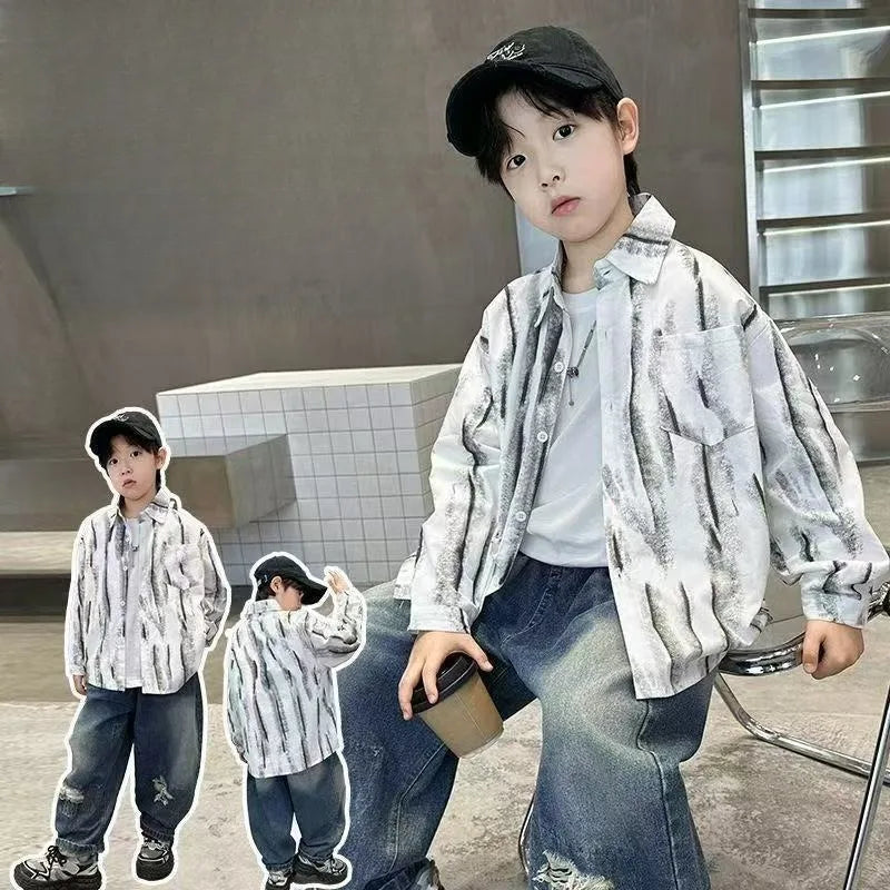 2025 New Boys' Spring Autumn Long Sleeve Shirt Toddler Boys Stylish Long Sleeve Shirt Trendy Design for Kids