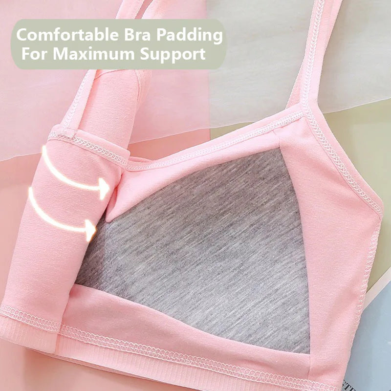 1/4 Sets Cotton Girls Underwear Set Teenage Girls Training Bras and Panties Suit Solid Wireless Fixed Pad Bra with Briefs Set