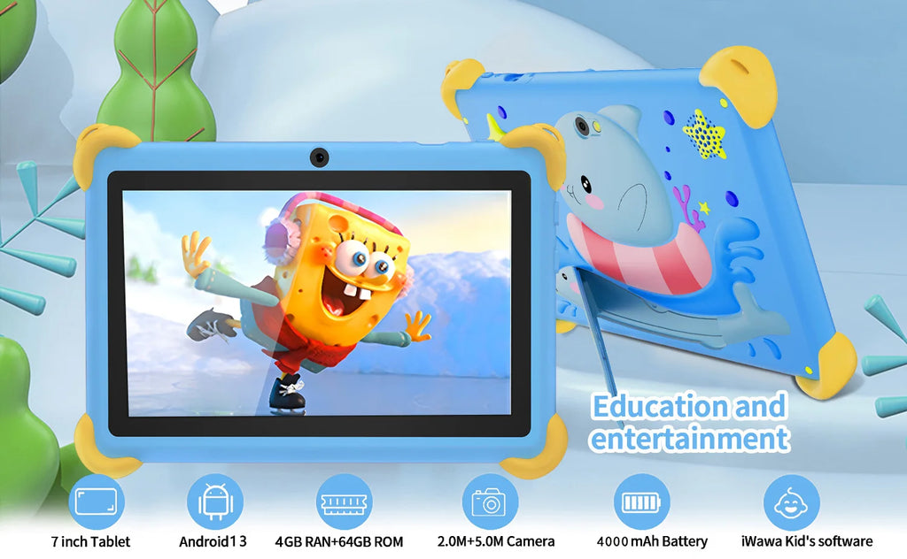 7 Inch 5G Kids' Tablet with Cartoon Pattern Android Learning Education PC with Kids-Proof Case 4000mAh Tablet