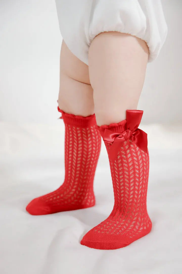 Limit quantity 0-2Y Children Girls Royal Style Bow Knee High Fishnet Socks Baby Toddler Bowknot Socks Kid Hollow Out Sock Sox