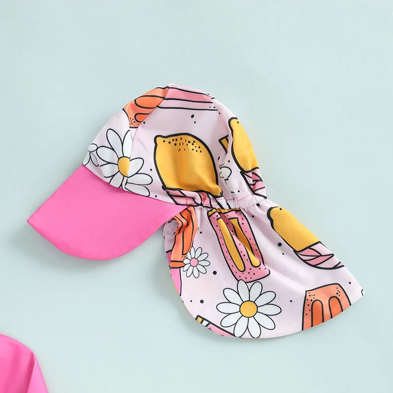 Baby Boys Rash Guard Swimsuit with Hat 2 Pcs Set Zip Up Long Sleeve Crew Neck Toddler Boys Swimwears and Sun Protection