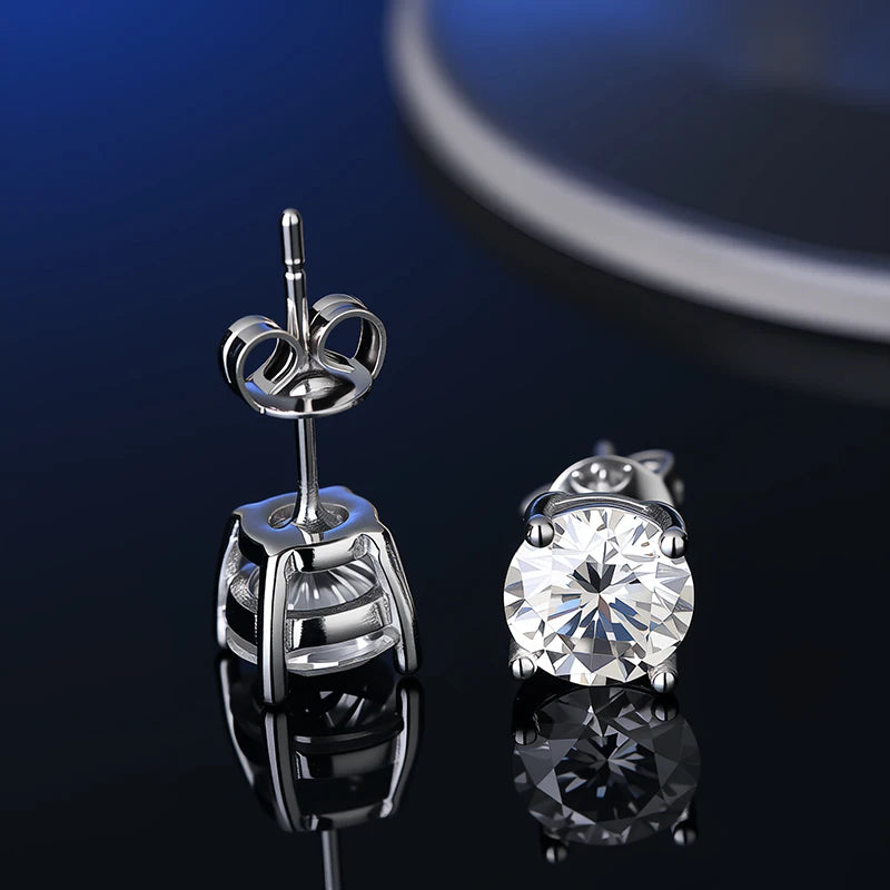 100% Real Sterling Silver S925 Moissanite Earrings Stud  With 2 Certificate D VVS1 Pass Diamond Test Pen For Women Men Jewelry