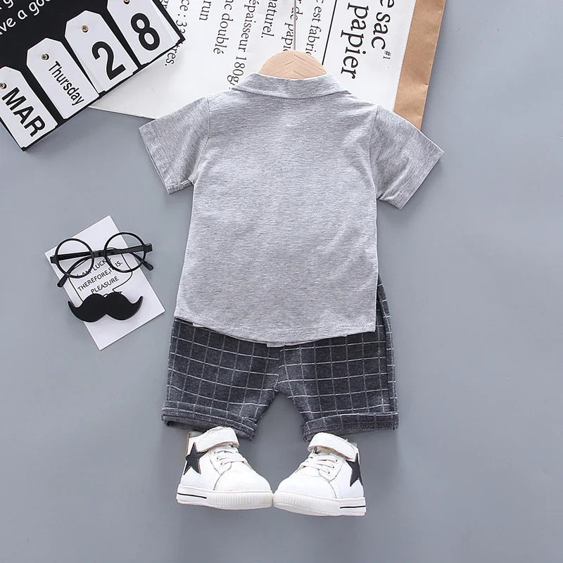 New Summer Baby Clothes Children Clothing Boys Casual Shirt Plaid Shorts 2Pcs/Set Infant Outfits Toddler Costume Kids Sportswear