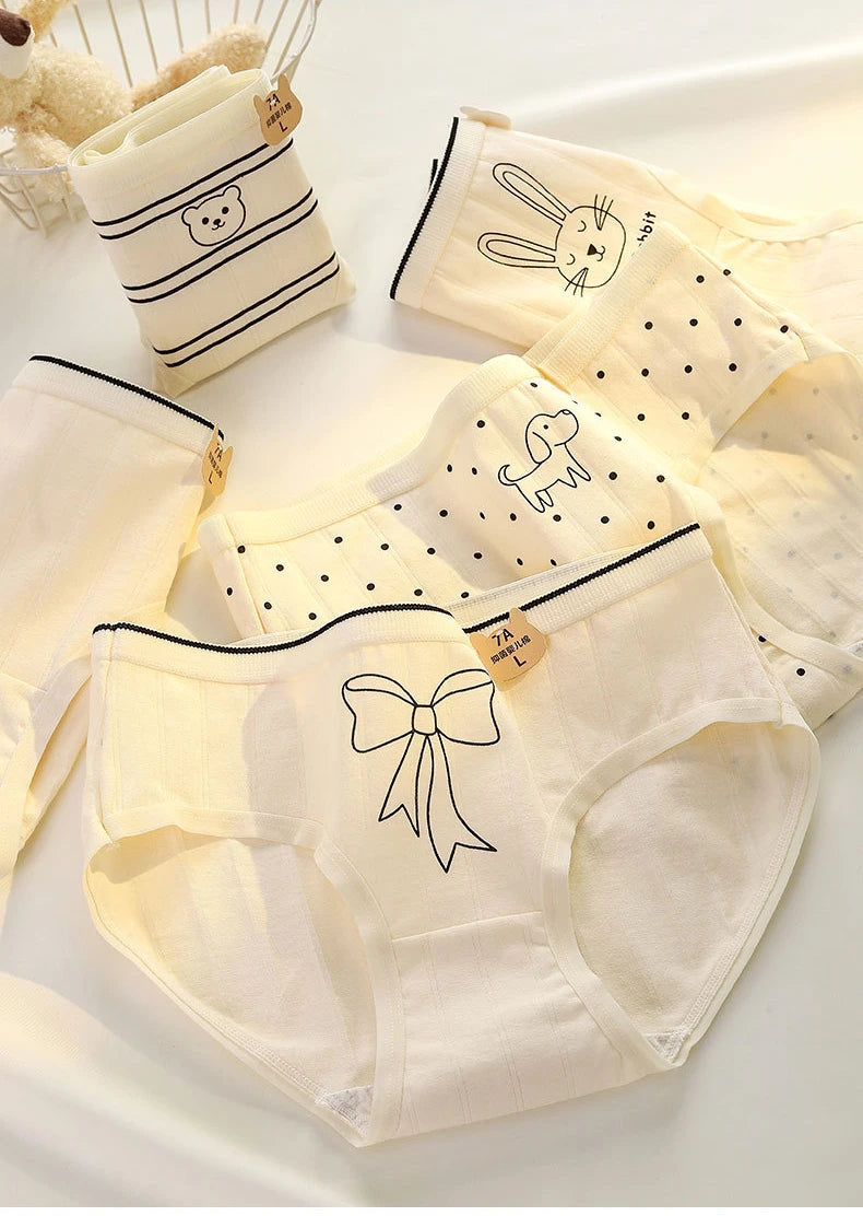 5PCS Young Girls Cotton Antibacterial Panties Kids Thin Breathable Comfort Briefs 8+y Child Clothes Maiden Cute Print Underwears