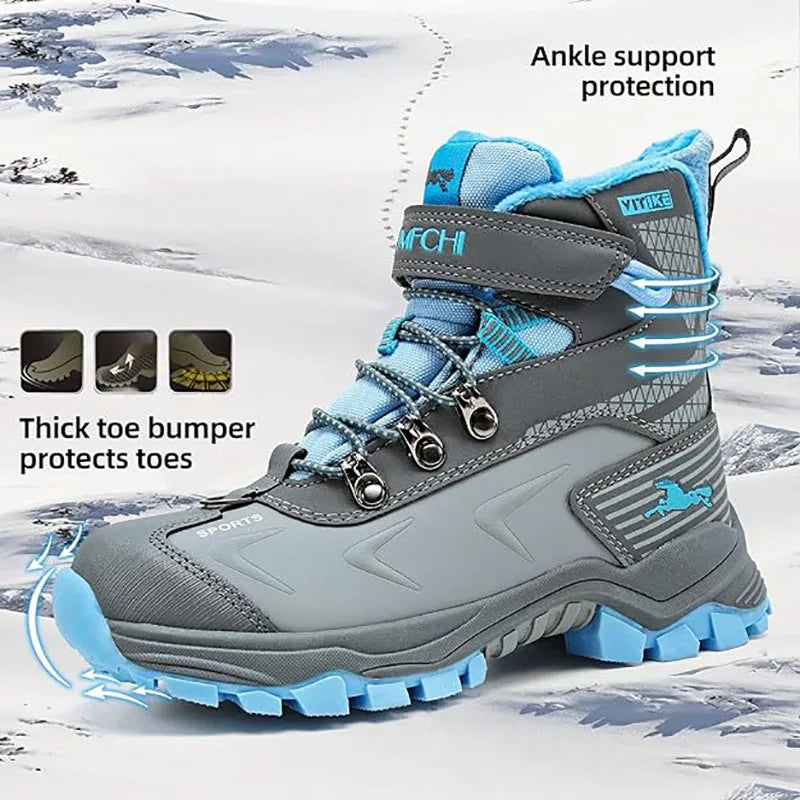 Kids Hiking Boots Boys Girls Outdoor Walking Climbing Sneaker Comfortable Snow Shoes Hiker Boot Antiskid Steel Buckle Sole