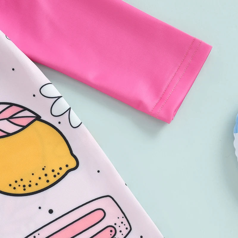 Baby Boys Rash Guard Swimsuit with Hat 2 Pcs Set Zip Up Long Sleeve Crew Neck Toddler Boys Swimwears and Sun Protection