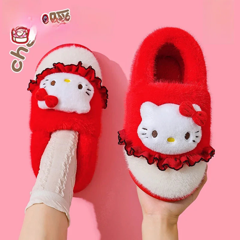 Kids' Slippers House Shoes Cartoon Kuromi With Heel Cover Winter Shoes For Girls Warm Anti-slip Pink Pruple Shoes Size 35-41