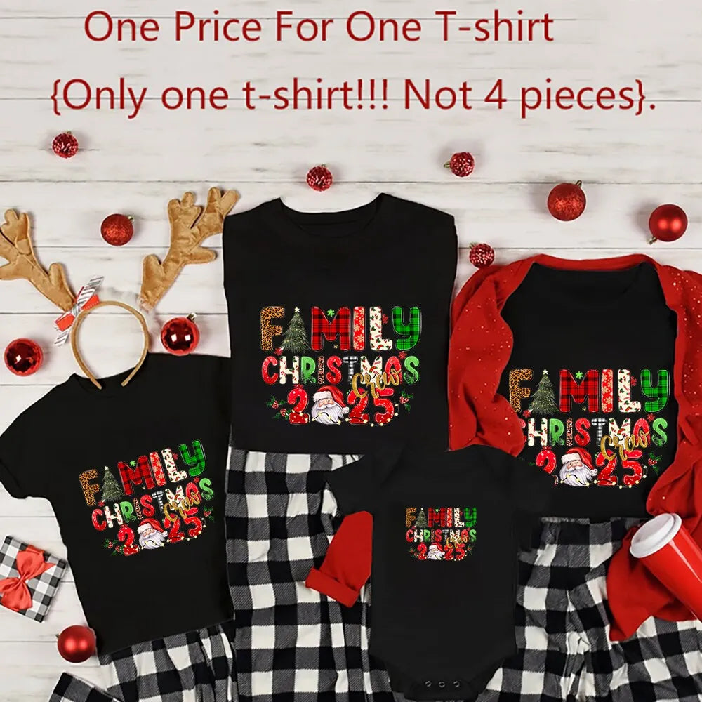 Family Christmas Crew 2025 Matching Shirt Christmas New Year Family Short Sleeve Tees Shirt Outfit Holiday Clothing Xmas Gift