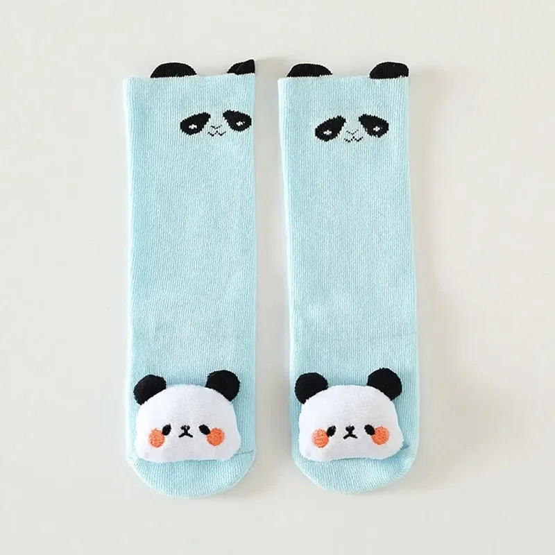 Children’s Knee High Non Slip Cartoon Animal Socks 3D Cotton Long Socks for Boys and Girls Baby Knee Protector Fall Winter Wear