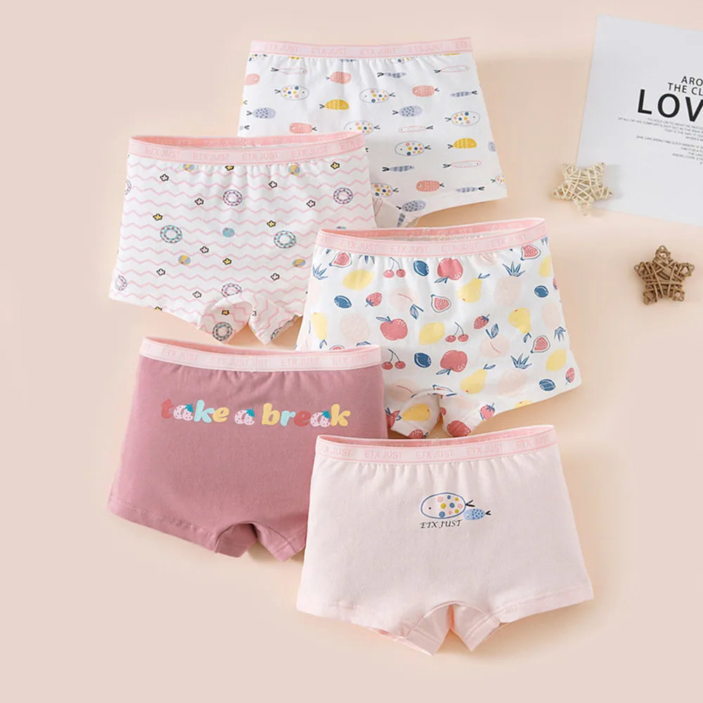 new children high quality cartoon girls cotton boxer shorts panties kids underwear  2-14 years old teenager 5pcs/lot student