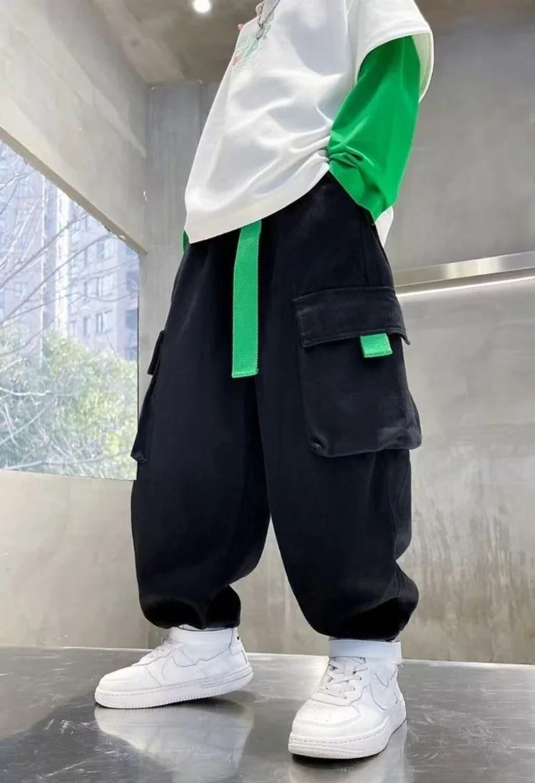 2025 Spring Boys' Casual Cargo Pants - Loose Fit Trendy Sweatpants for Kids, Versatile Streetwear, Durable Kids' Pants (3-14Y)
