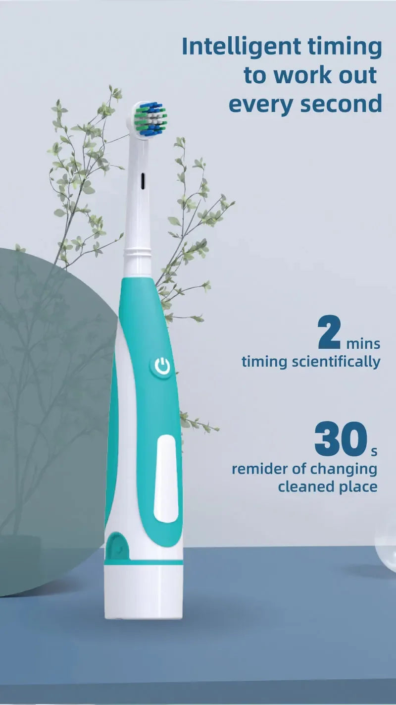 Electric Toothbrush Rounded 3D Heads Teeth Brush Soft Bristle Vibrate Rotation Gum Care Battery Power Teeth Whitening For Adults