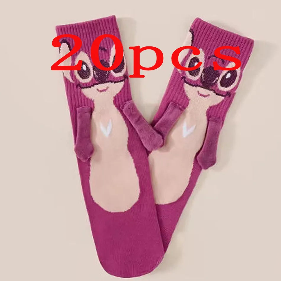 Stitch hand in hand sock sock female Japanese cartoon cartoon tube stack sock cute children Christmas sock gift