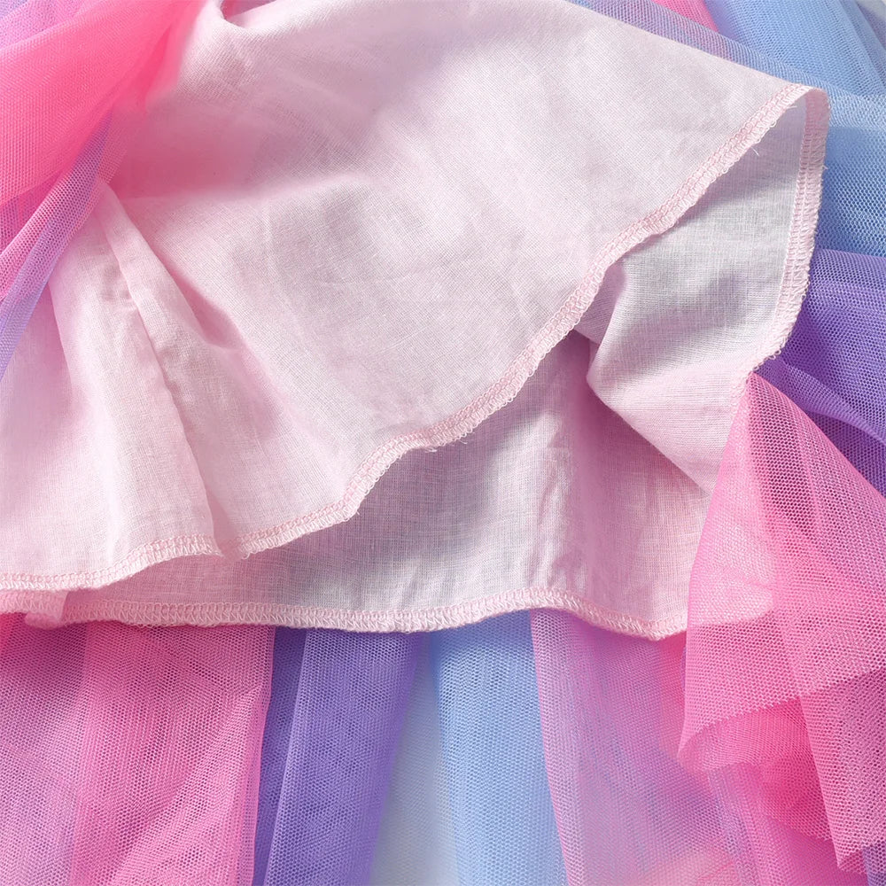 VIKITA 2025 New Kids Party Princess Dress Girls Unicorn Heart Shape Long Sleeve Spring Autumn Colorful Dress Toddlers Tops Wear