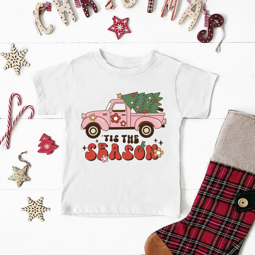 Christmas Kids T-shirt Xmas Boys Girls Clothes Christmas Party Kid Gift Shirts Xmas Children Short Sleeve Shirt Child Outfits