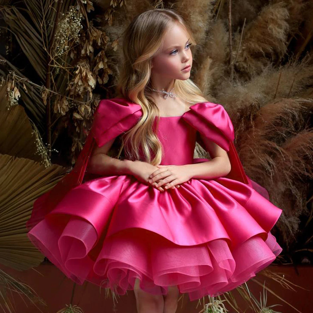 Elegant Pink Bow Girls Party Princess Dress Formal Wedding Bridesmaid Birthday Prom Dresess for Girl Gala Christmas Kids Clothes