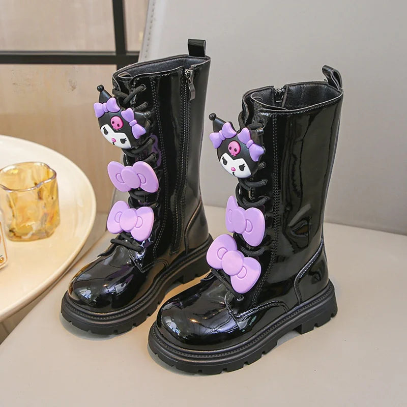 Kids'Casual Shoes Long Boots PU Leather Cartoon Kuromi Winter Shoes For Girls Anti-slip Warm Black Beige Shoes Size 26-37